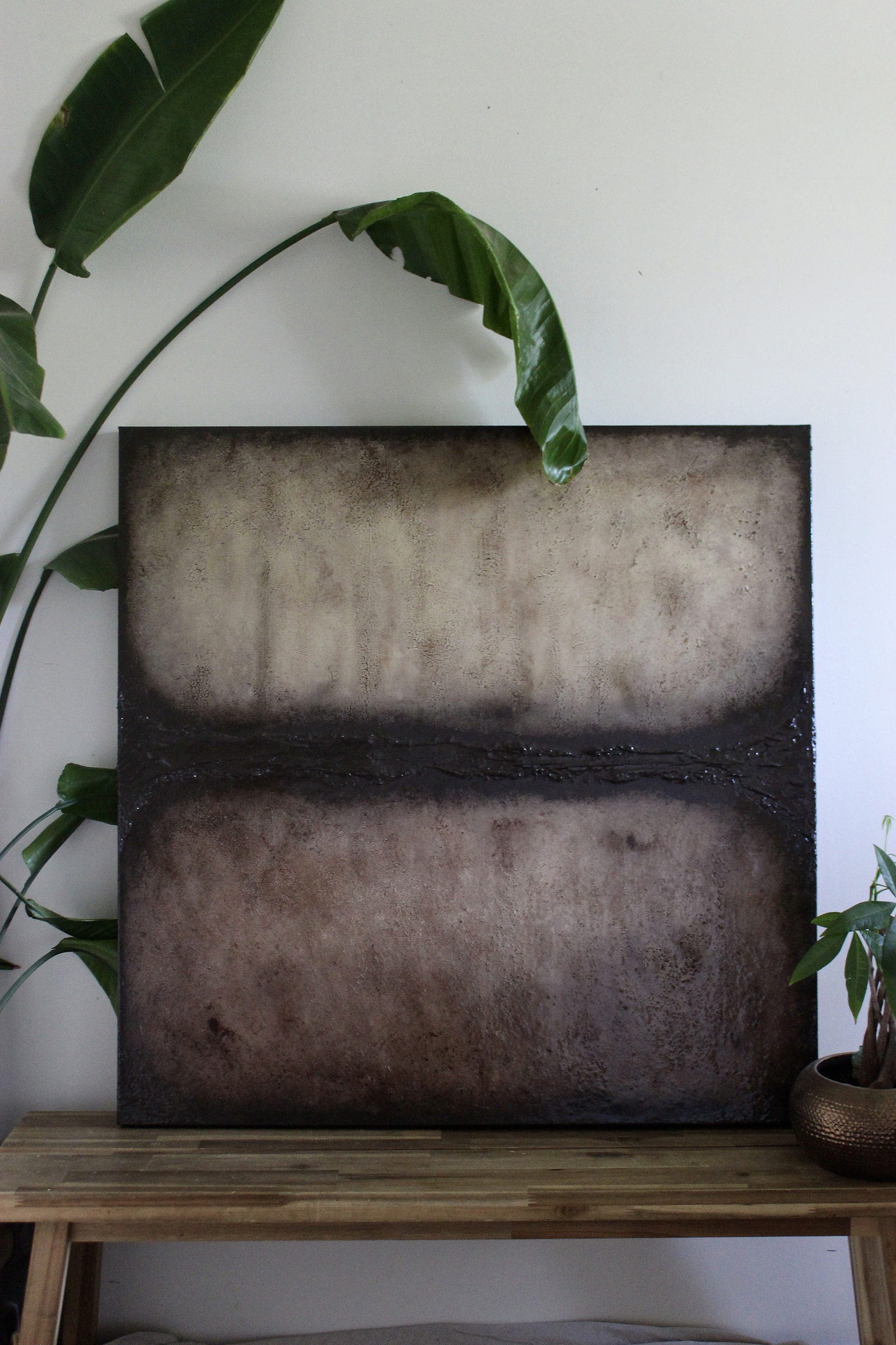 Between by Jessica Malie, a two band atmospheric canvas in warm neutral tones