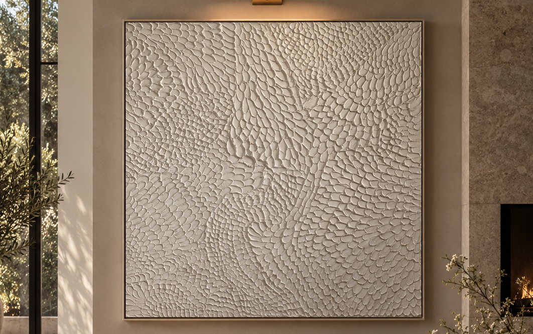 Echo white sculptural artwork by Studio Malie shown in a light neutral interior