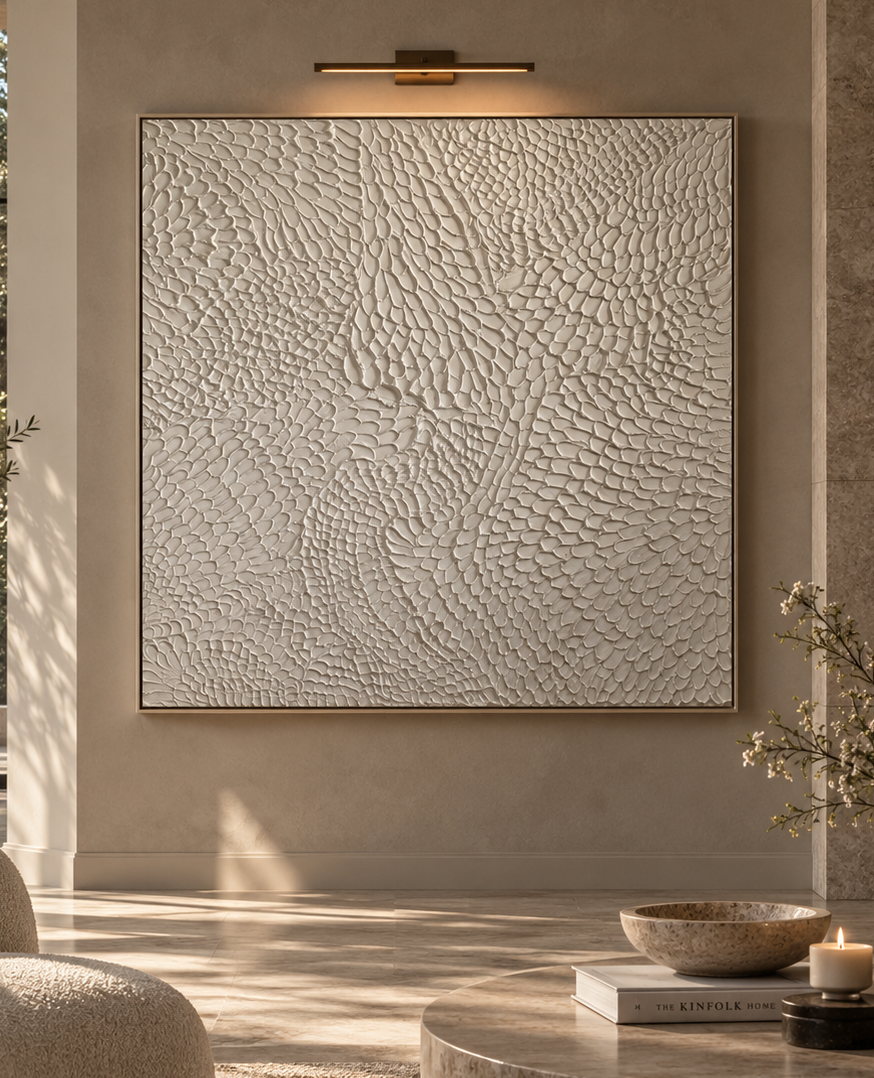 Echo white sculptural artwork by Studio Malie shown in a light neutral interior