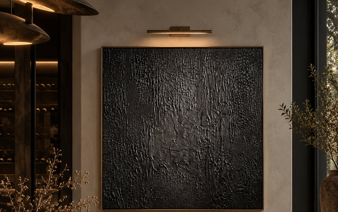 Obsidian black sculptural artwork by Studio Malie shown in a contemporary dining interior