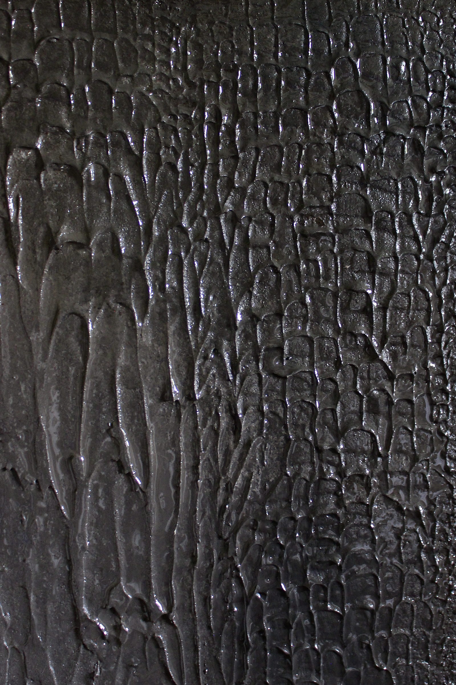 Close detail of the black sculptural texture surface of Obsidian